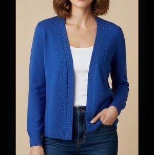 Ann Taylor women's Cardigan knitted,silver studs, oversized cotton blend sz S.